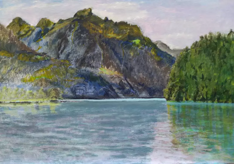 'Zwischen Brunnen und Gersau', 70 x 100 cm, Öl auf Leinwand. Verkauft